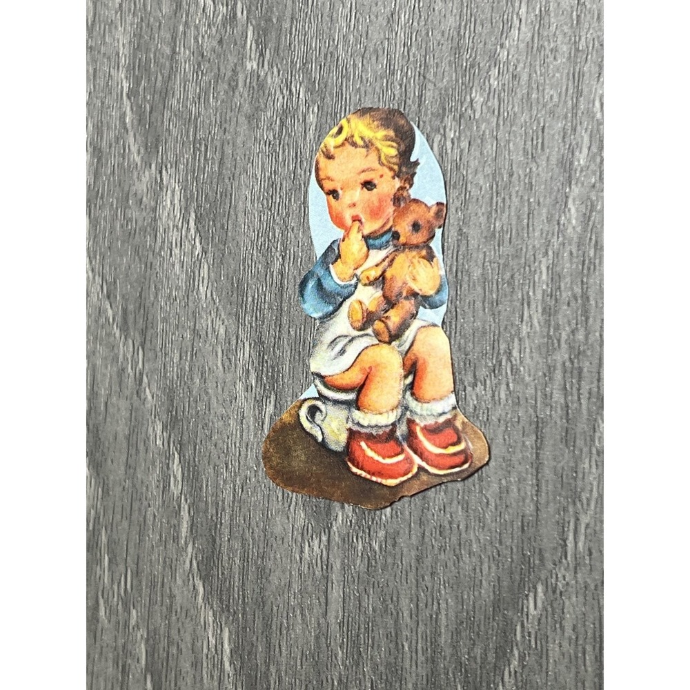 Vintage Die Cut Child w/Teddy Bear Scrap Ephemera Nostalgic Paper Art - Picture 2 of 4